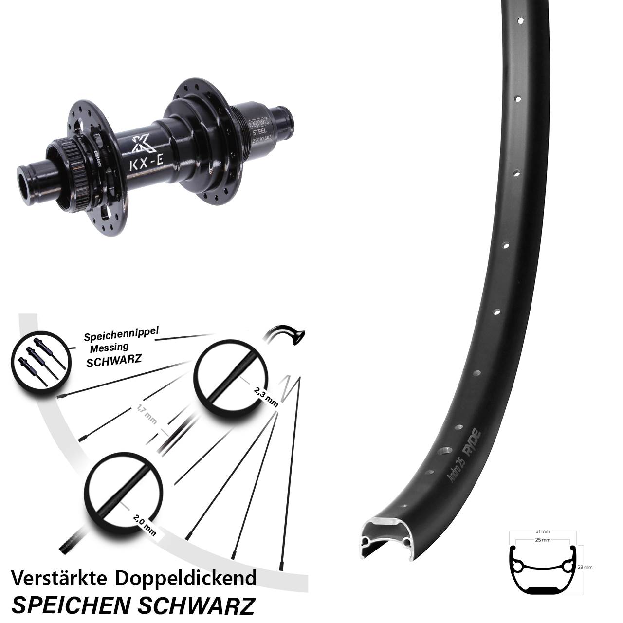 Hinterrad Centerlock 28-29 Zoll Ryde Andra 25 KX-E Heavy Duty SRAM XD 12x148