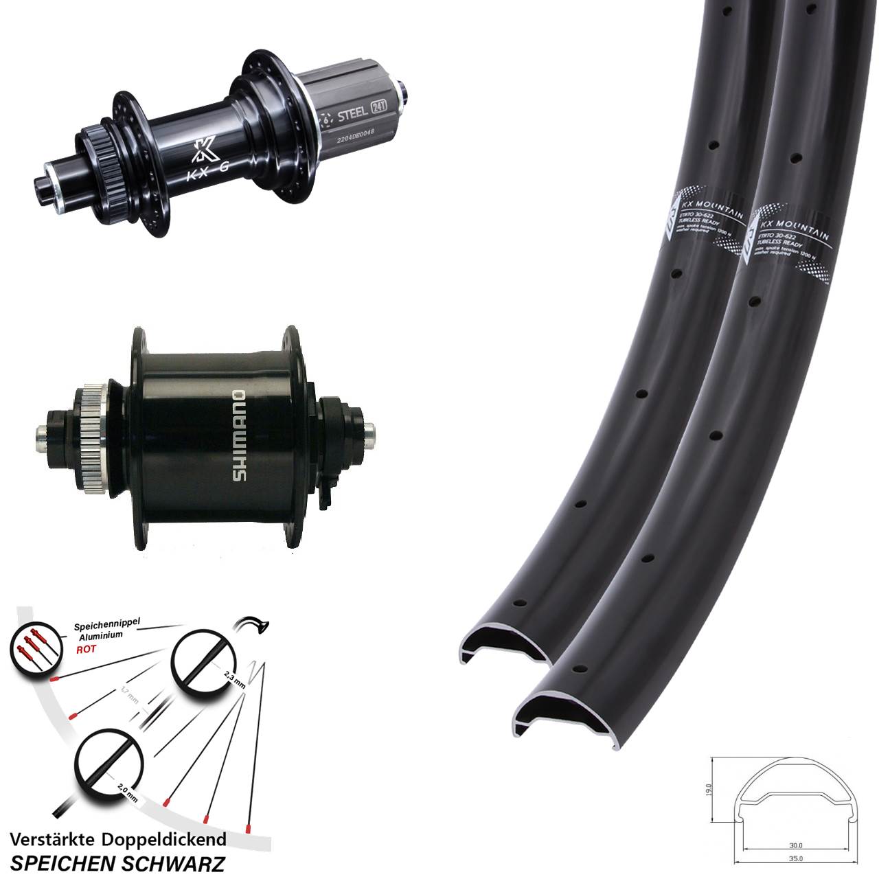 29 Zoll KX Mountain Shimano DH-UR700 Centerlock Laufradsatz 8-12 fach