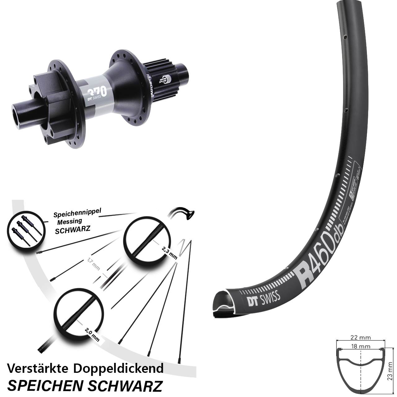 Hinterrad 6-Loch 28 Zoll DT Swiss R 460-370 Micro Spline 12x142