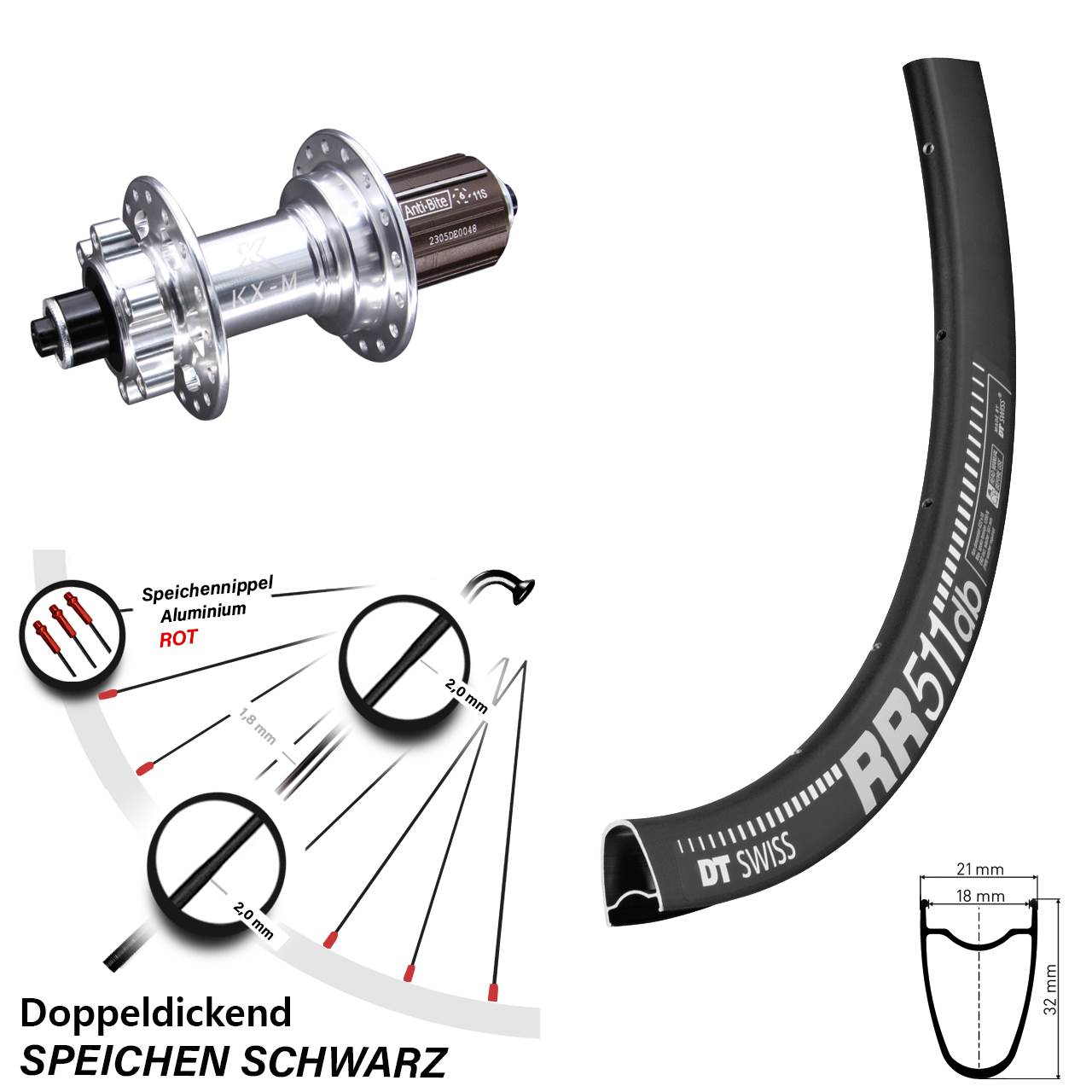 DT Swiss RR511 KX-M 28 Zoll Disc Hinterrad QR 8-12 fach