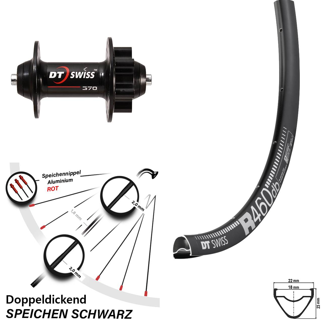 28 Zoll DT Swiss R 460 DB Gravel Vorderrad mit 370 Nabe 6-Loch