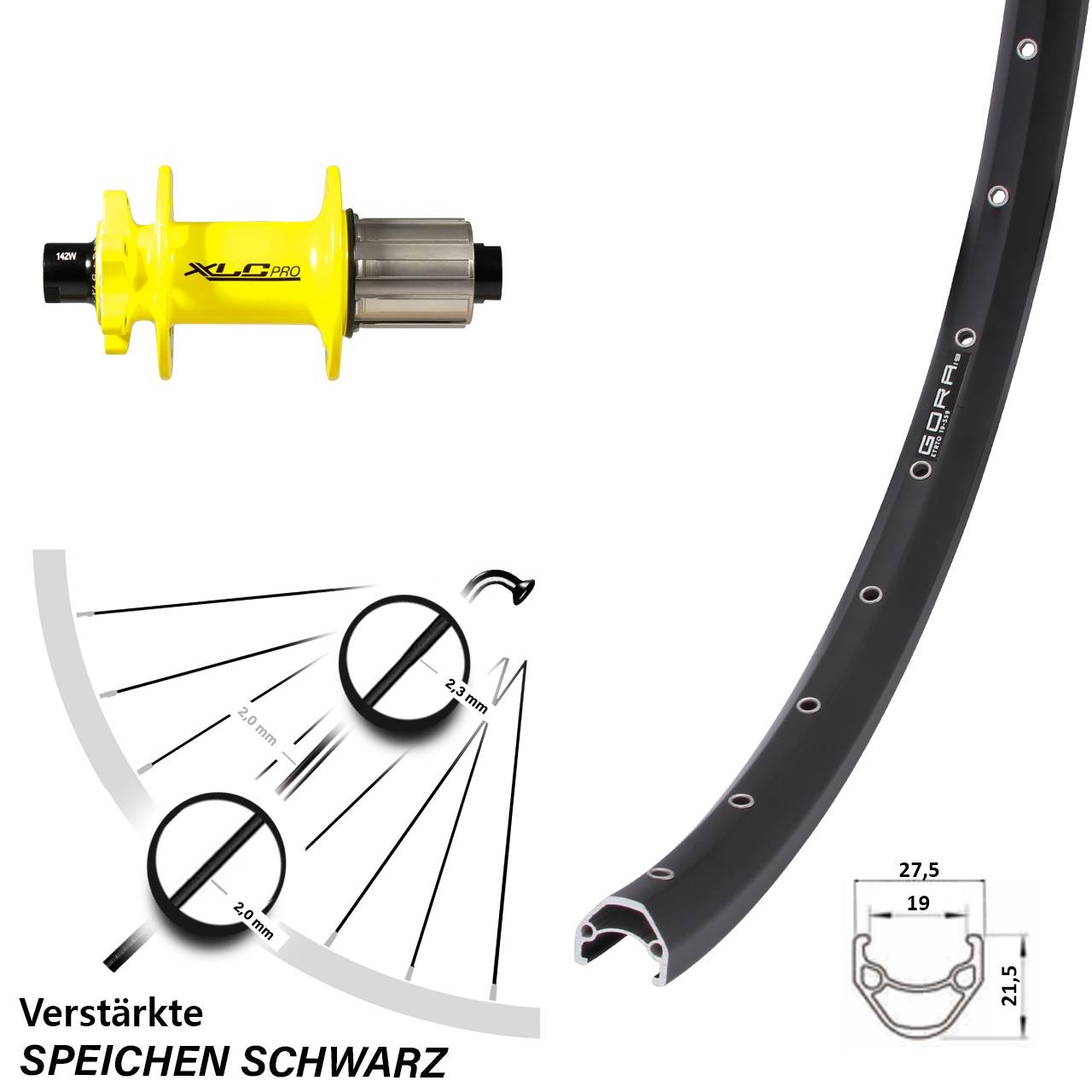Disc Laufrad 28-29 Zoll Gora 19 XLC Pro gelb 8-11 fach HG 12x142