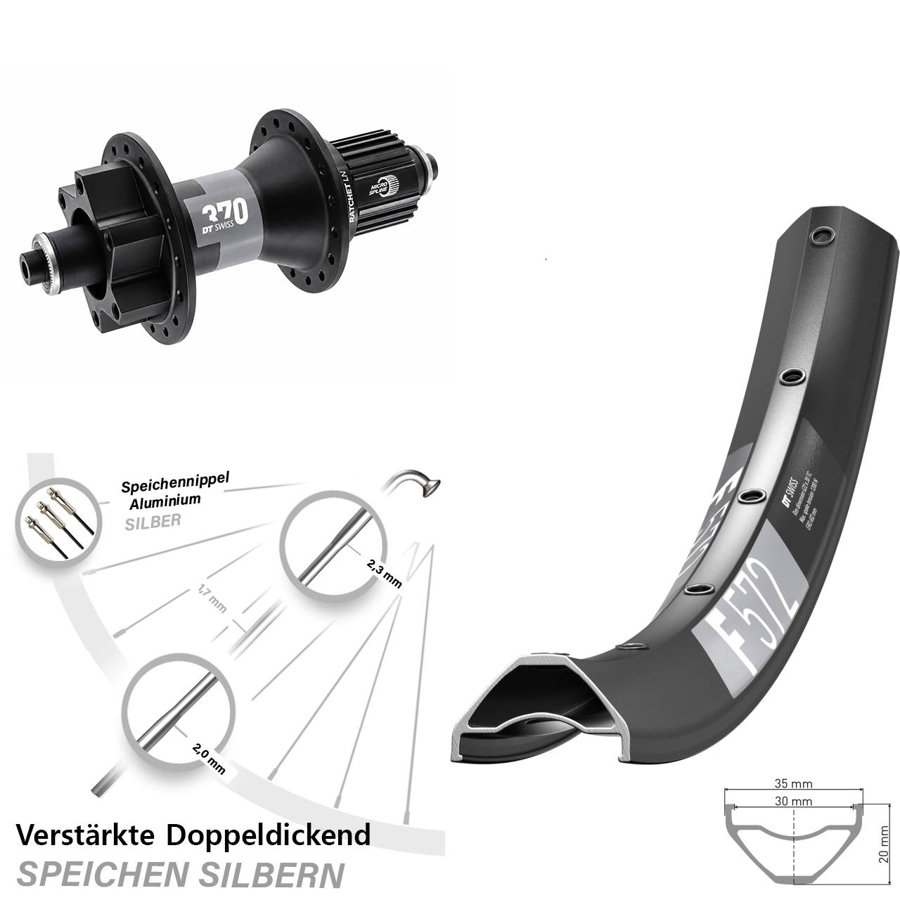 Disc Laufrad 29 Zoll DT Swiss F572-370 Shimano Micro Spline für Schnellspanner