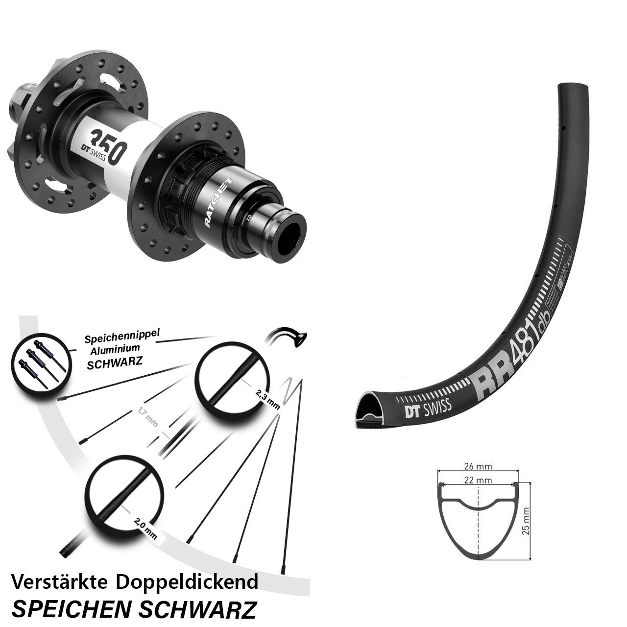 28 Zoll DT Swiss RR 481-350 Disc Laufrad 12x148 SRAM XD