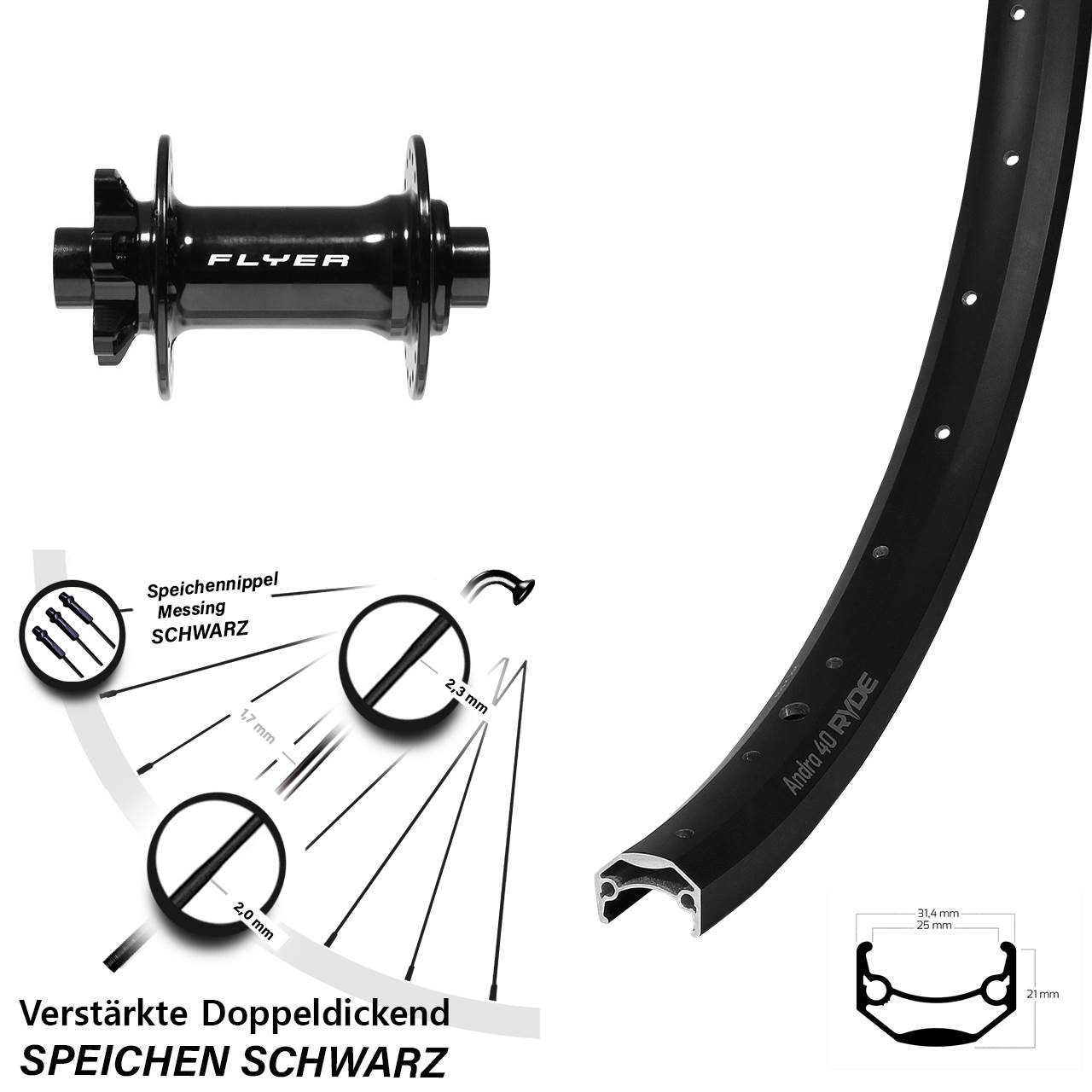 Ryde Andra 40 Formula DC711 27,5 Zoll 6-Loch Vorderrad 15x110 Boost