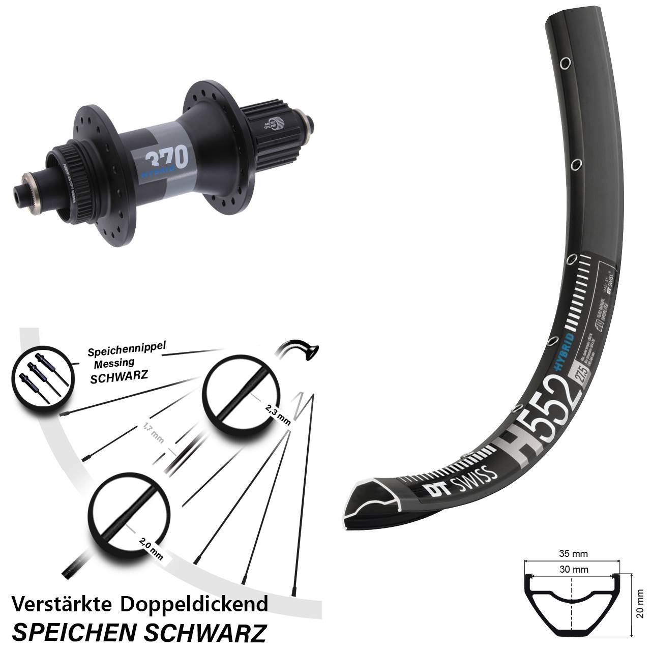 Hinterrad 29 Zoll DT Swiss H 552-370 Hybrid Micro Spline QR