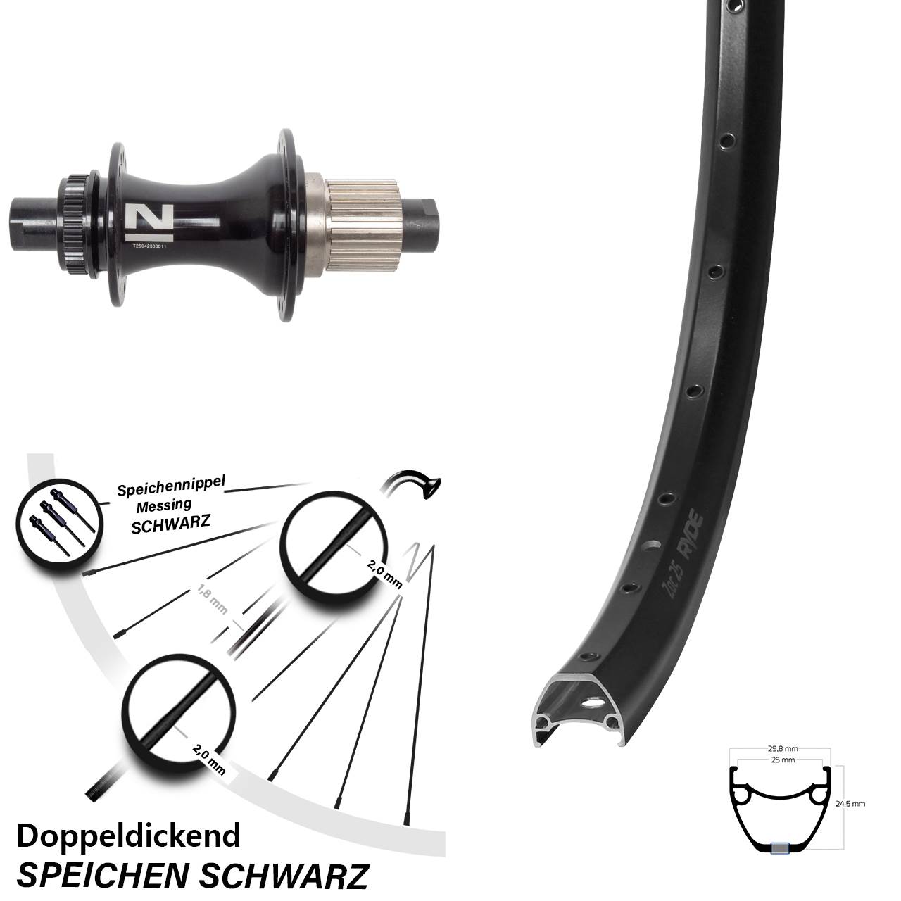 Hinterrad 28-29 Zoll Ryde ZAC 25 Novatec D462 12x148 Centerlock Micro Spline