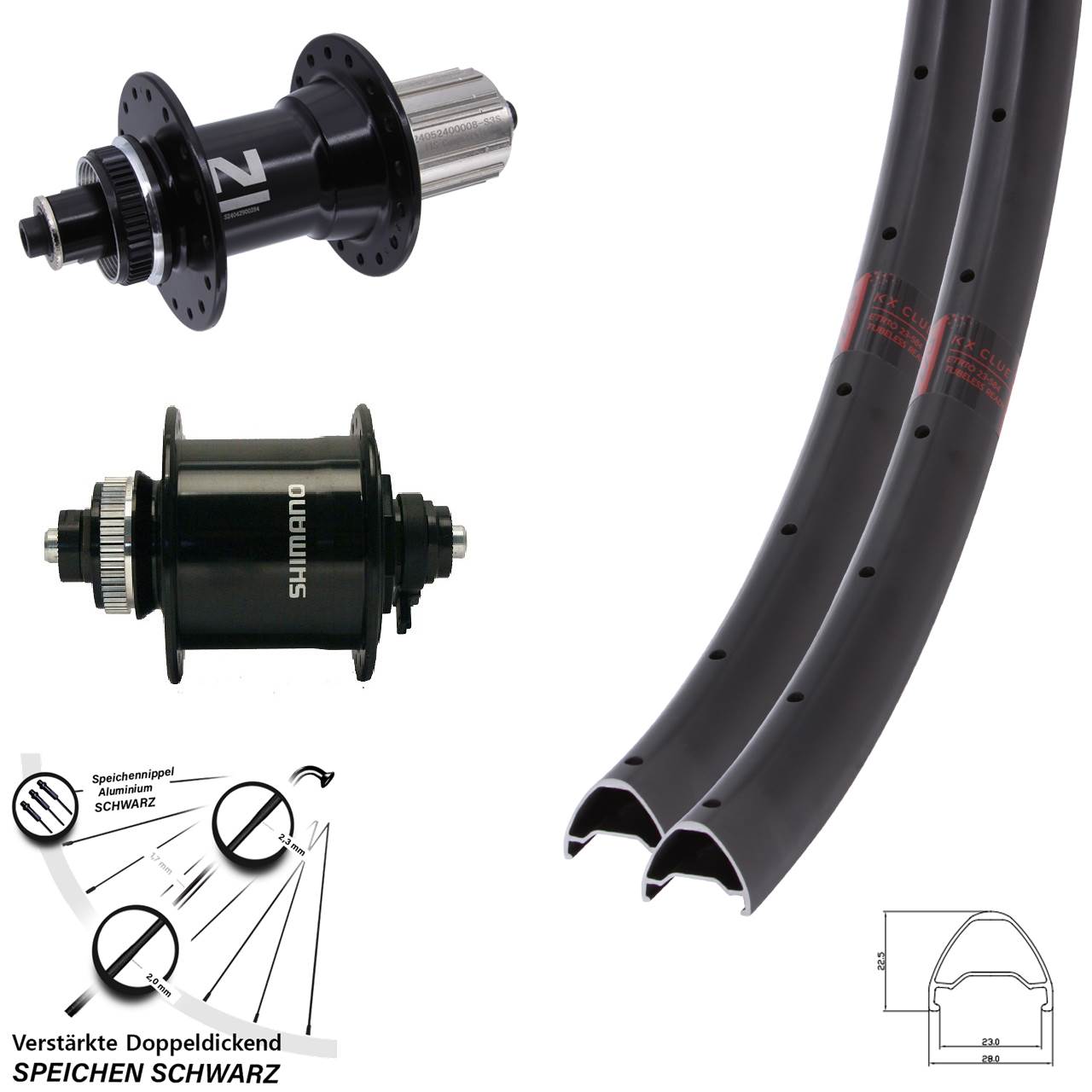 28 Zoll KX Clue Novatec D042SB Shimano DH-UR700-3D Disc Laufradsatz QR 8-12 fach HG