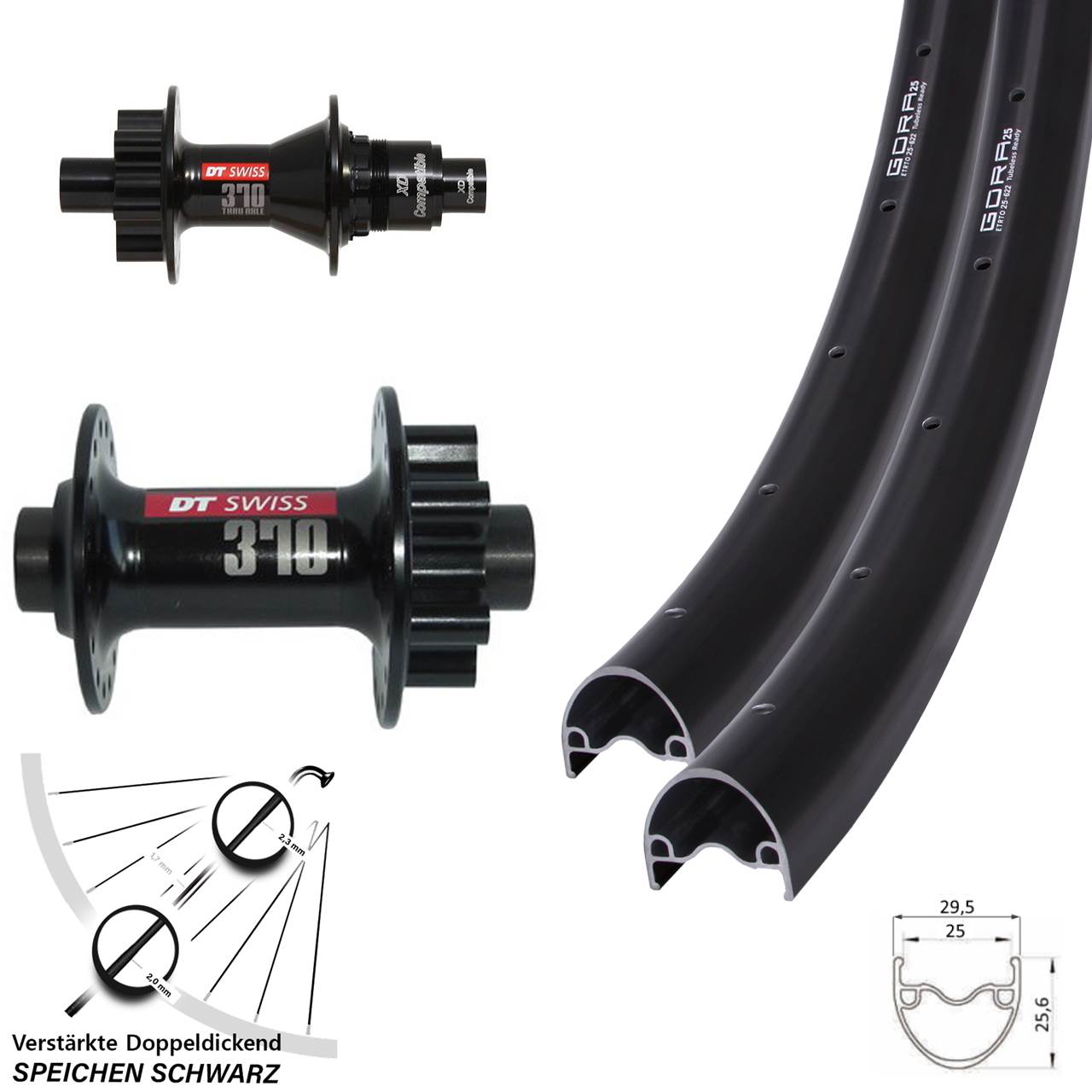 Laufradsatz 6-Loch 28 Zoll Gora 25 DT Swiss 370 SRAM XD 12x100/142