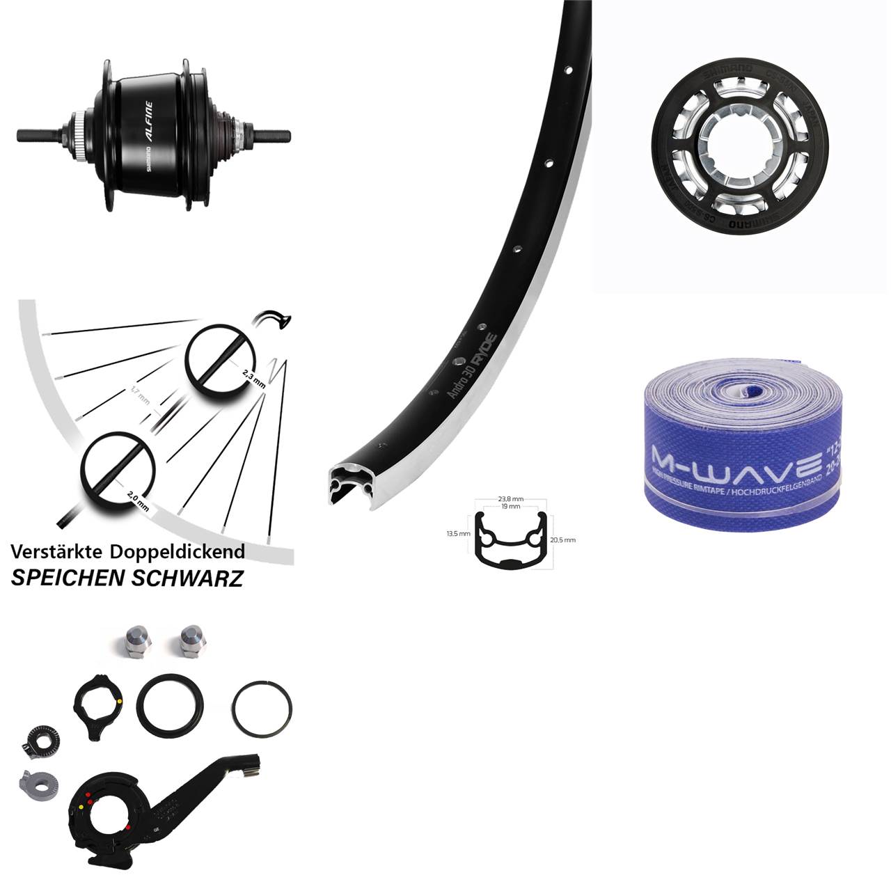 28 Zoll Ryde Andra 30 Shimano Alfine 8 Gang Hinterrad schwarz