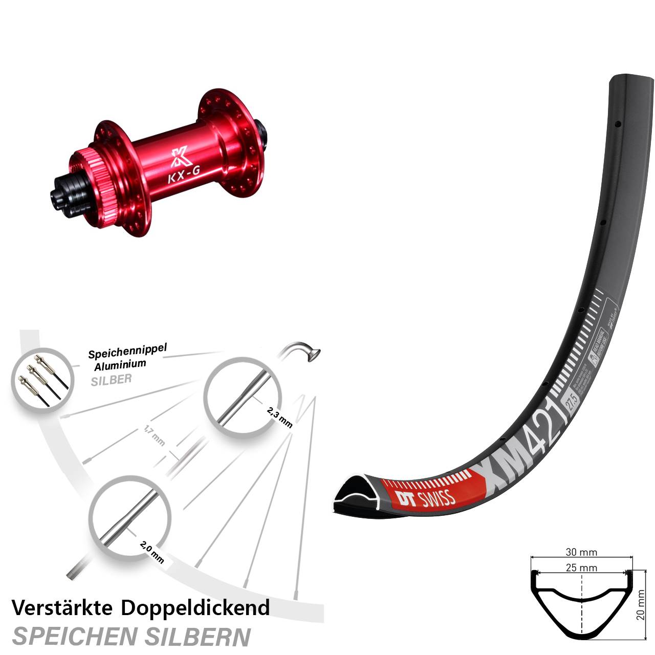 DT Swiss XM 421 KX-G rot 29 Zoll Centerlock Vorderrad für Schnellspanner