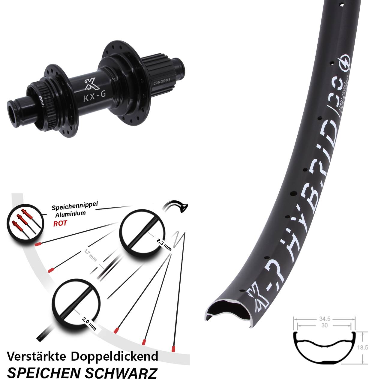 29 Zoll KX-GSR Hybrid 30 verstärkt Hinterrad Centerlock 12x142 Shimano Micro Spline
