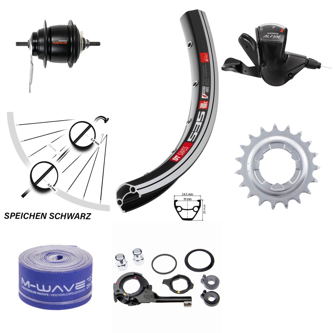26 Zoll DT Swiss Hinterrad Shimano Nexus 8 Gang Rücktritt schwarz
