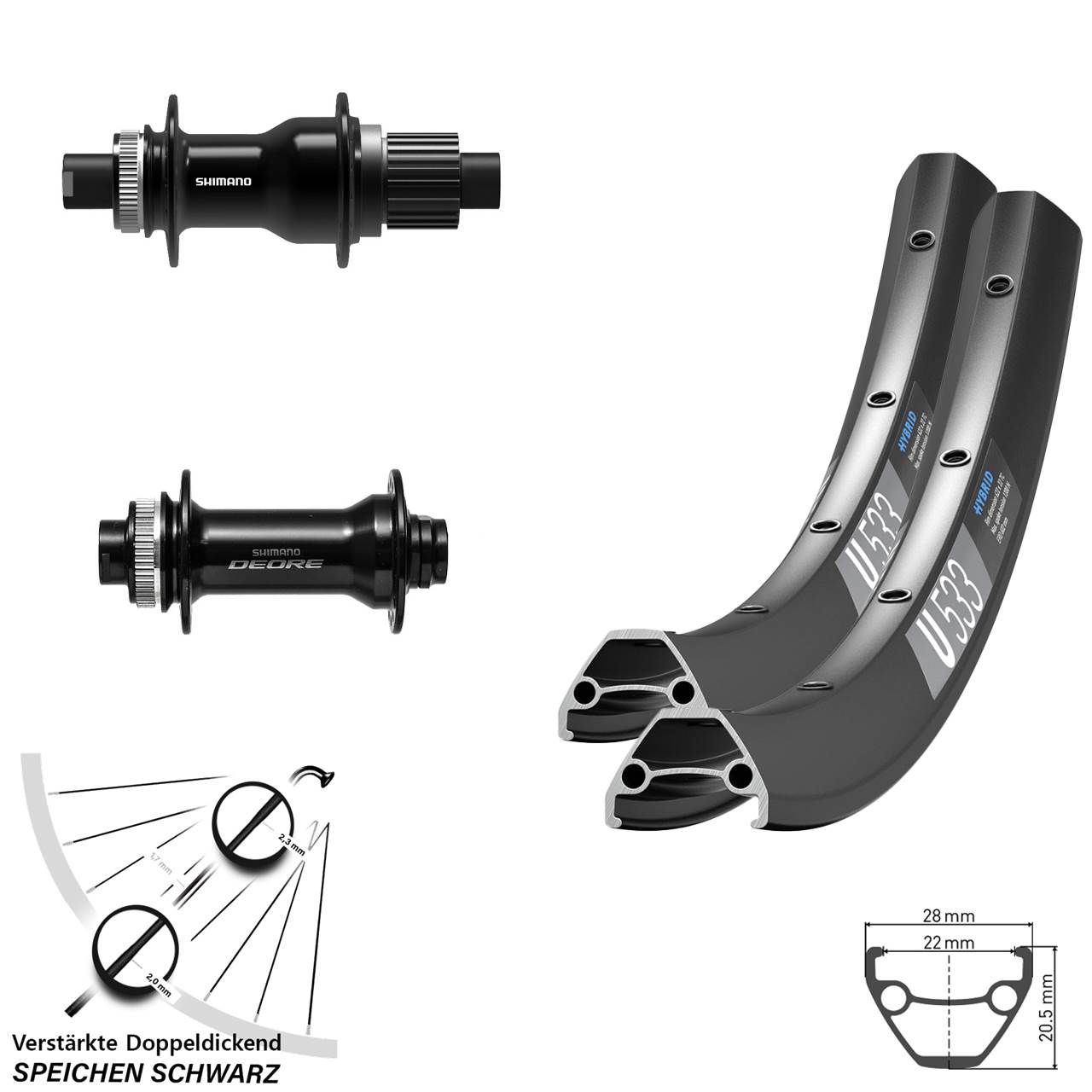 DT Swiss U533 Shimano FH-TC500 HB-M6010-B 27,5 Zoll Disc Laufradsatz Boost Micro Spline