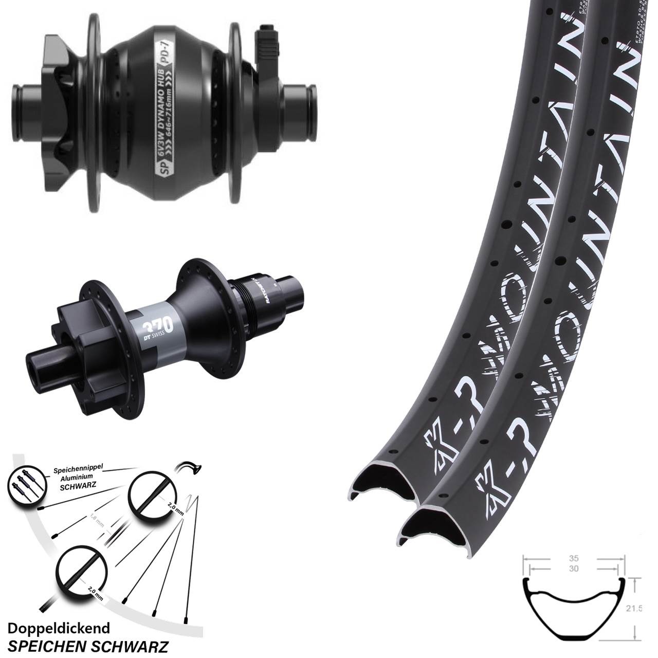 Laufradsatz 29 Zoll KX-R Mountain 12x100/142 schwarz DT Swiss 370 SP PD-7 Dynamo XD Disc