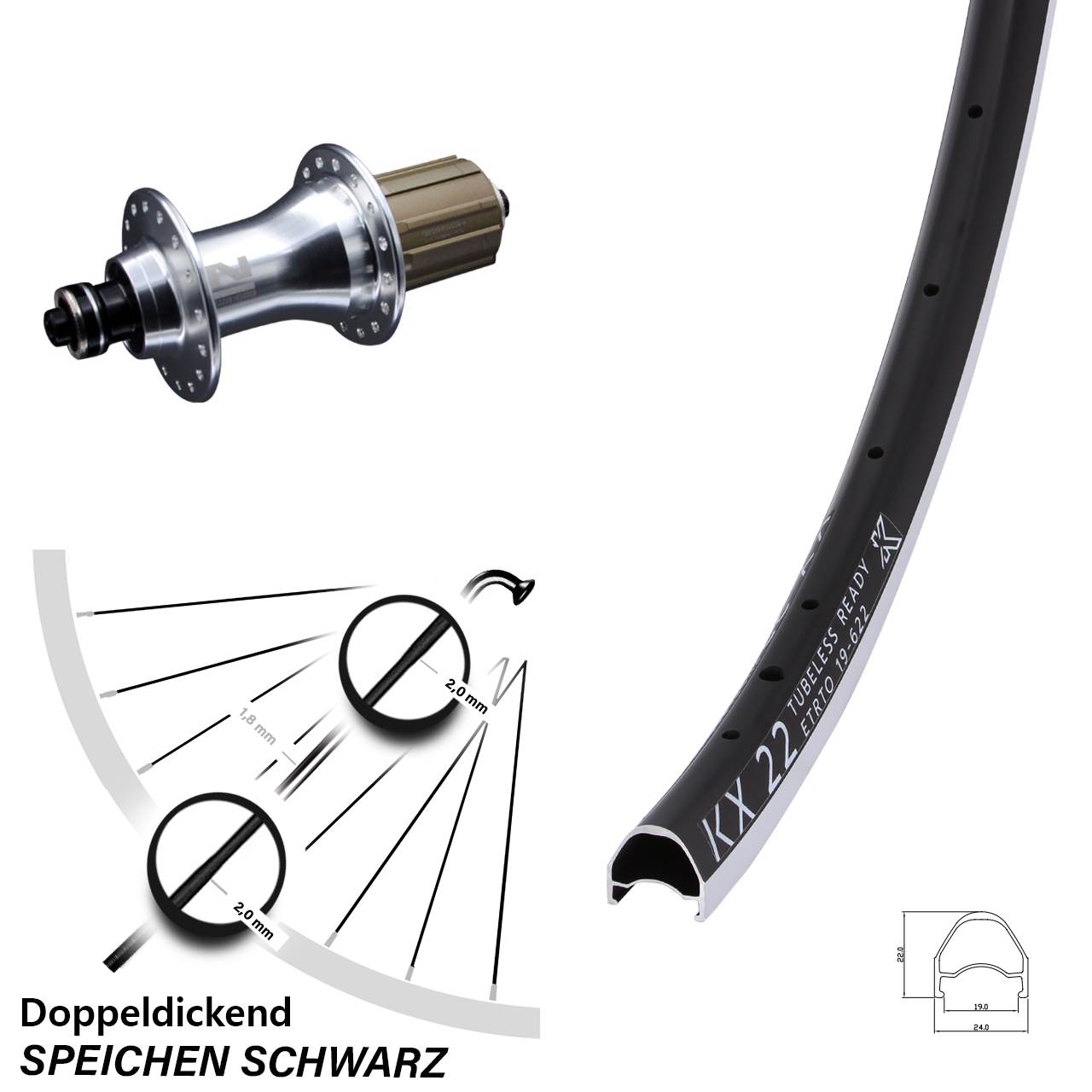Hinterrad 28 Zoll KX 22 Novatec F162 8-12 fach für Schnellspanner