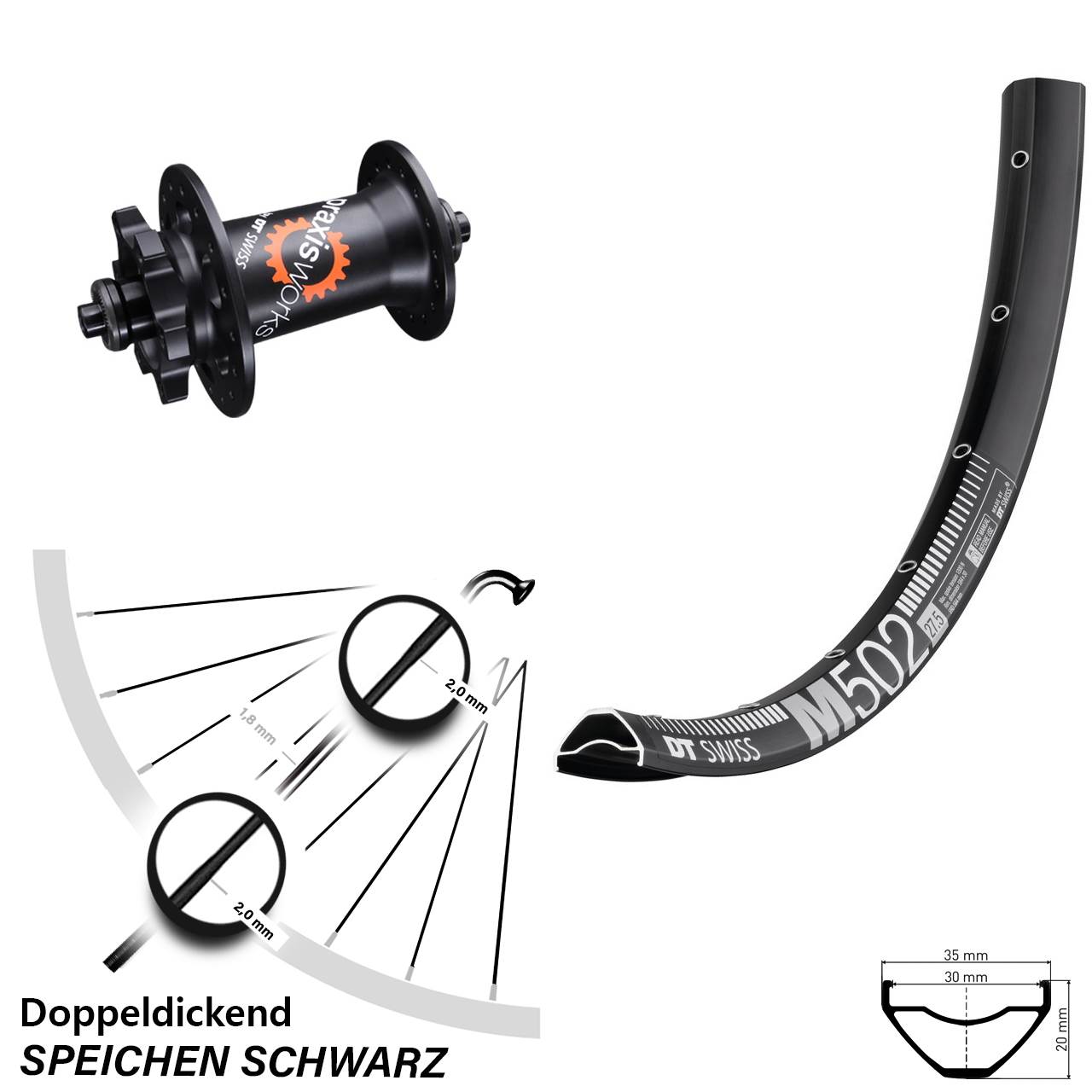27,5 Zoll DT Swiss M 502-350 Disc Vorderrad QR