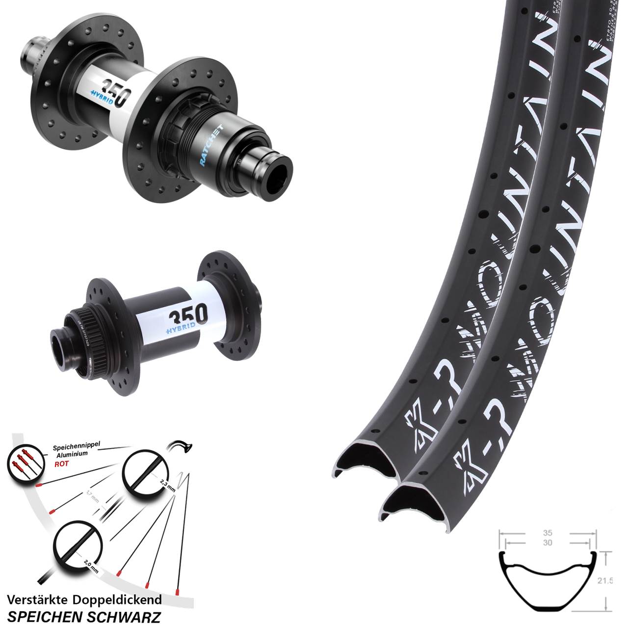 KX R Mountain DT Swiss 350 Hybrid E-MTB Disc Laufradsatz schwarz