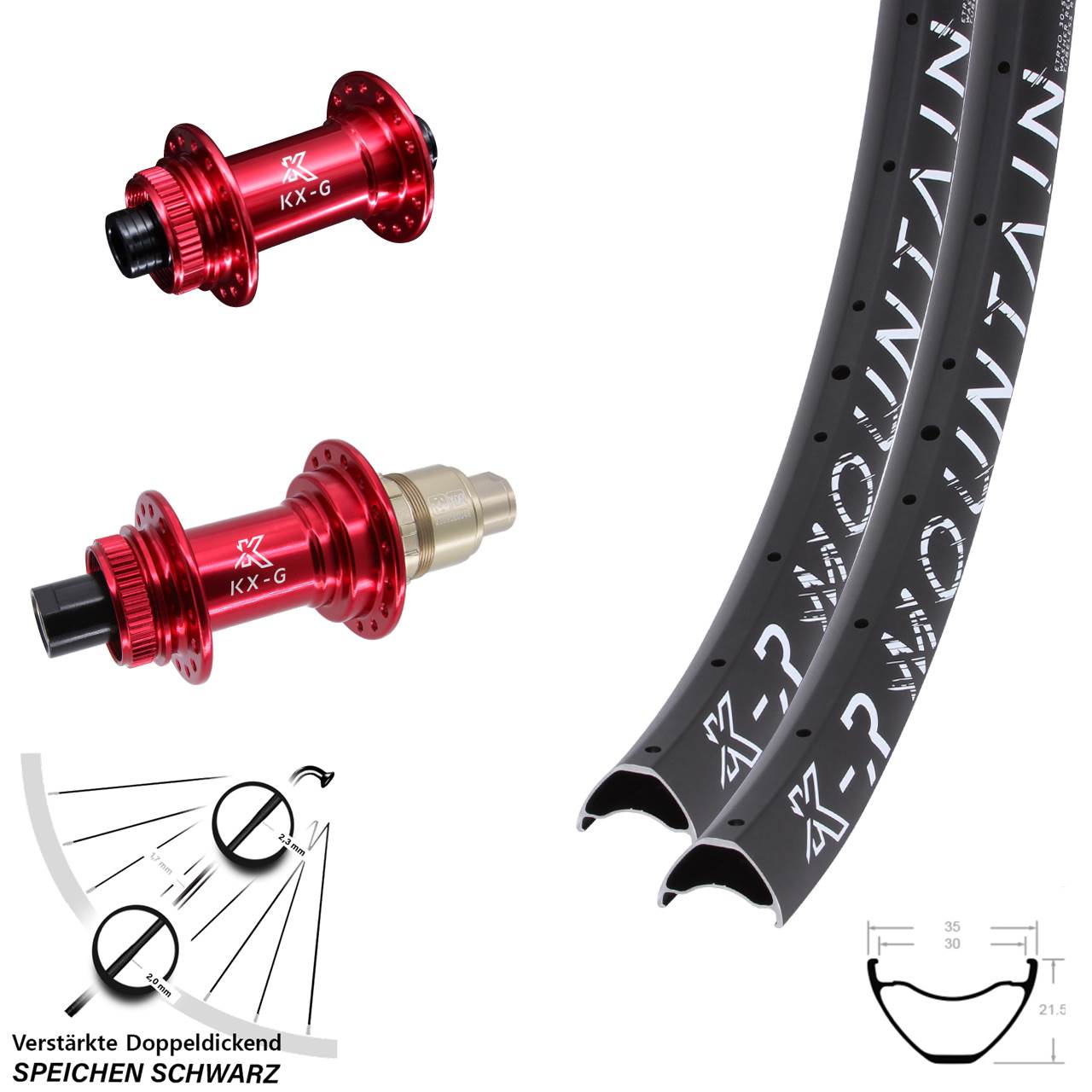 KX-GR Mountain rot 27,5 Zoll Disc Laufradsatz 12x100/142 SRAM XDR