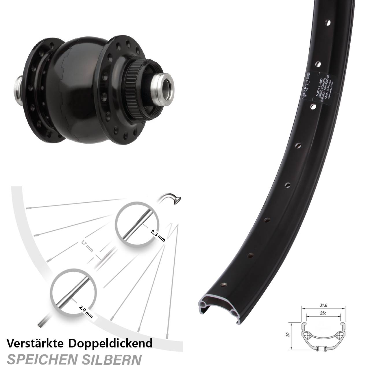 20 Zoll Mach1 Kargo SON 28 Disc Nabendynamovorderrad 12x100