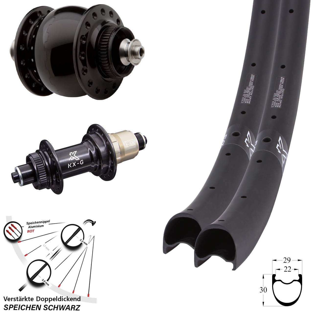Centerlock Laufradsatz für Schnellspanner KX-GRC Gravel Carbon SON 28 Zoll XDR 11-12 fach
