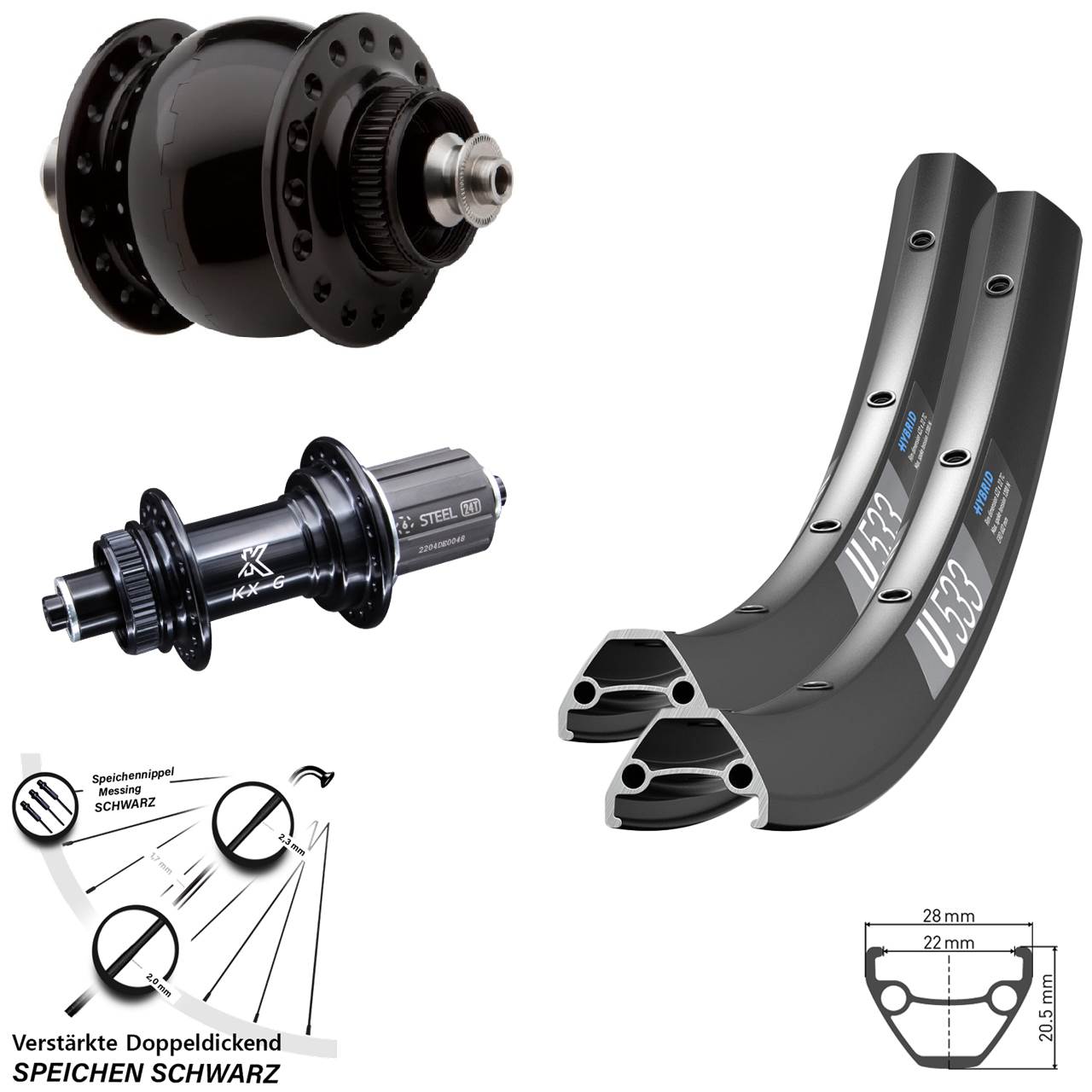 Laufradsatz für Schnellspanner 27,5 Zoll DT Swiss U 533 KX-GS SONdelux 8-12 fach HG