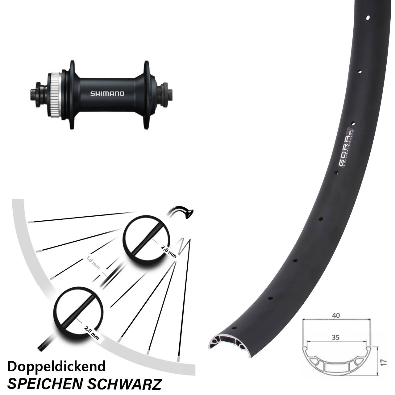 Disc Laufrad QR 27,5 Zoll Gora 35 Shimano Alivio