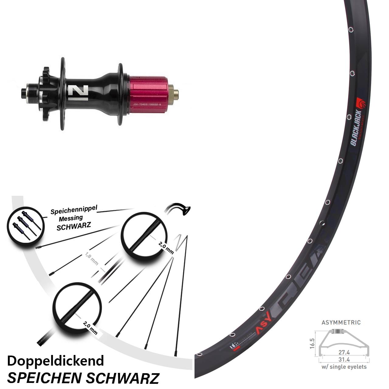 27,5 Zoll Hinterrad Rodi Ready 27 OS Novatec D792SB Schnellspanner 8-12 fach