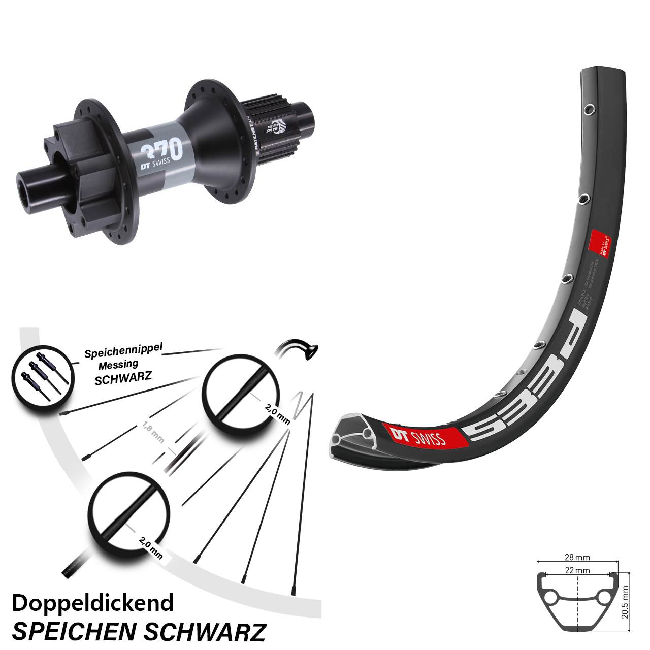 DT Swiss 533d 370 27,5 Zoll Disc Laufrad 12x148 Shimano Micro Spline