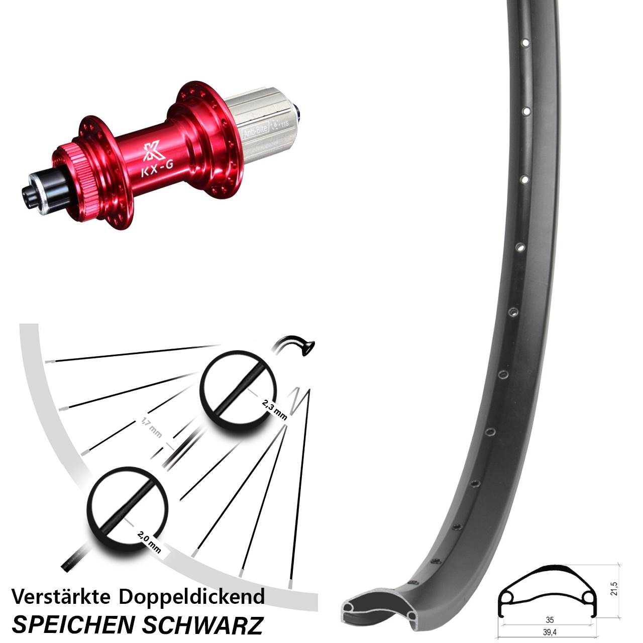 Centerlock Hinterrad QR 29 Zoll Ambrosio E35 KX-G rot 8-12 fach HG