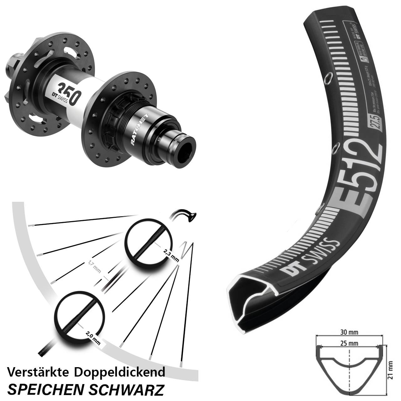 Boost 6-Loch 29 Zoll Hinterrad 12x148 E512 DT Swiss 350 SRAM XD