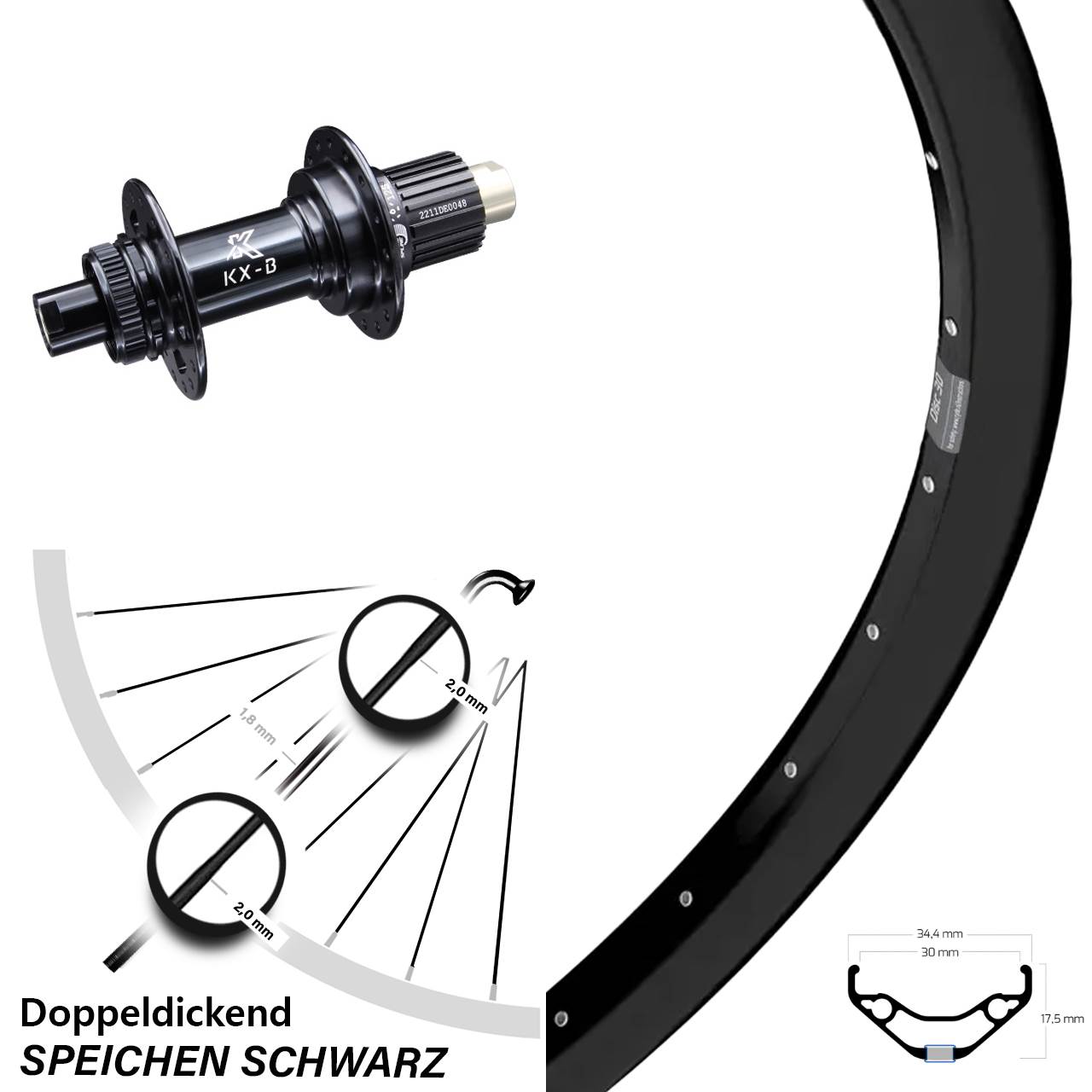 Ryde Disc 30 27,5 Zoll Hinterrad KX-B Centerlock Micro Spline 12x148