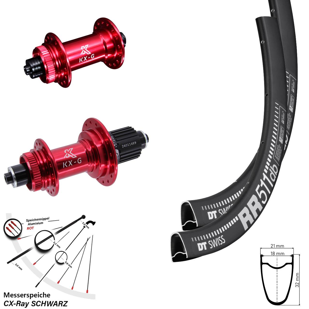 DT Swiss RR 511 KX-G rot 28 Zoll Laufradsatz Centerlock QR CX-Ray Micro Spline