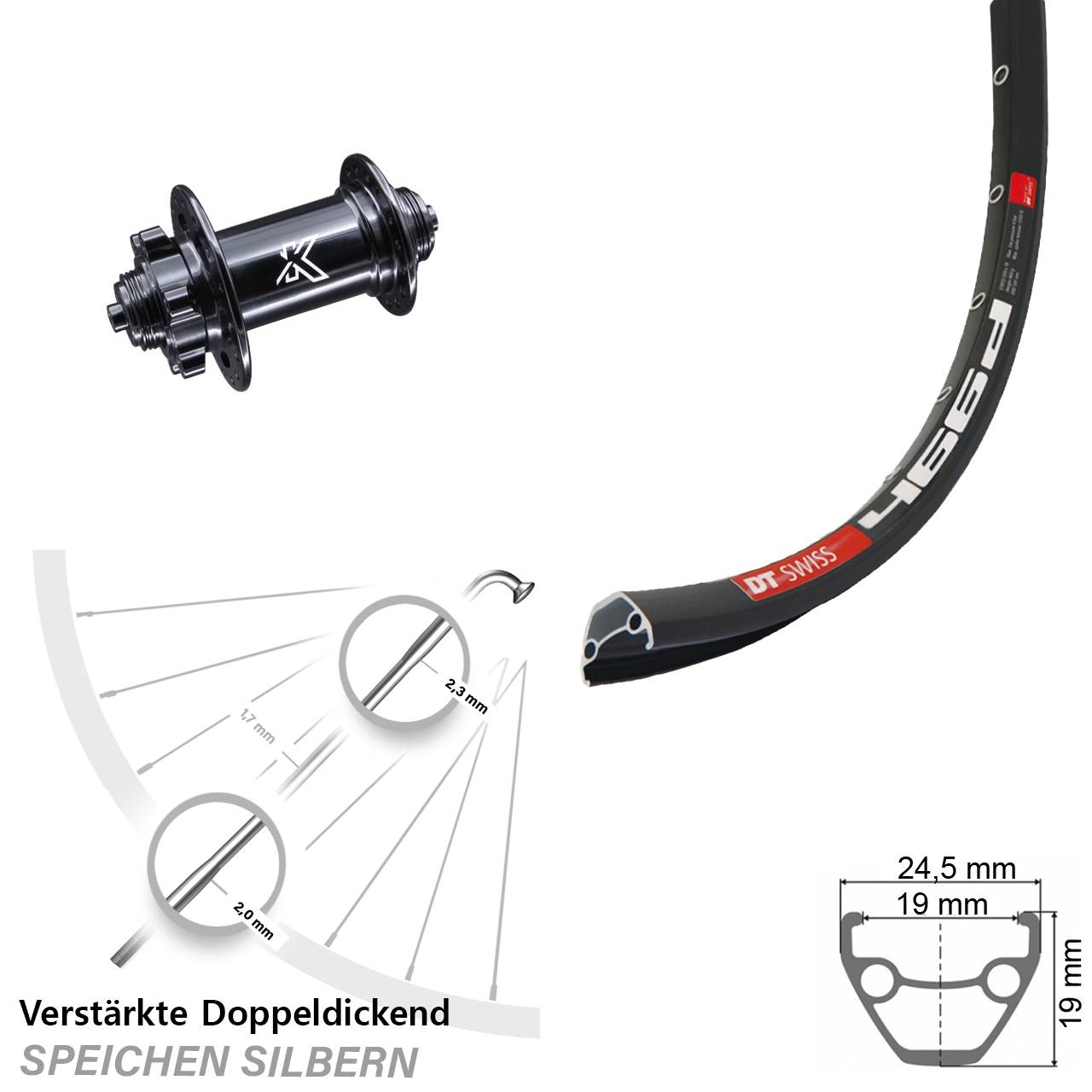 DT Swiss 466d KX-M 29 Zoll Disc Vorderrad für Schnellspanner