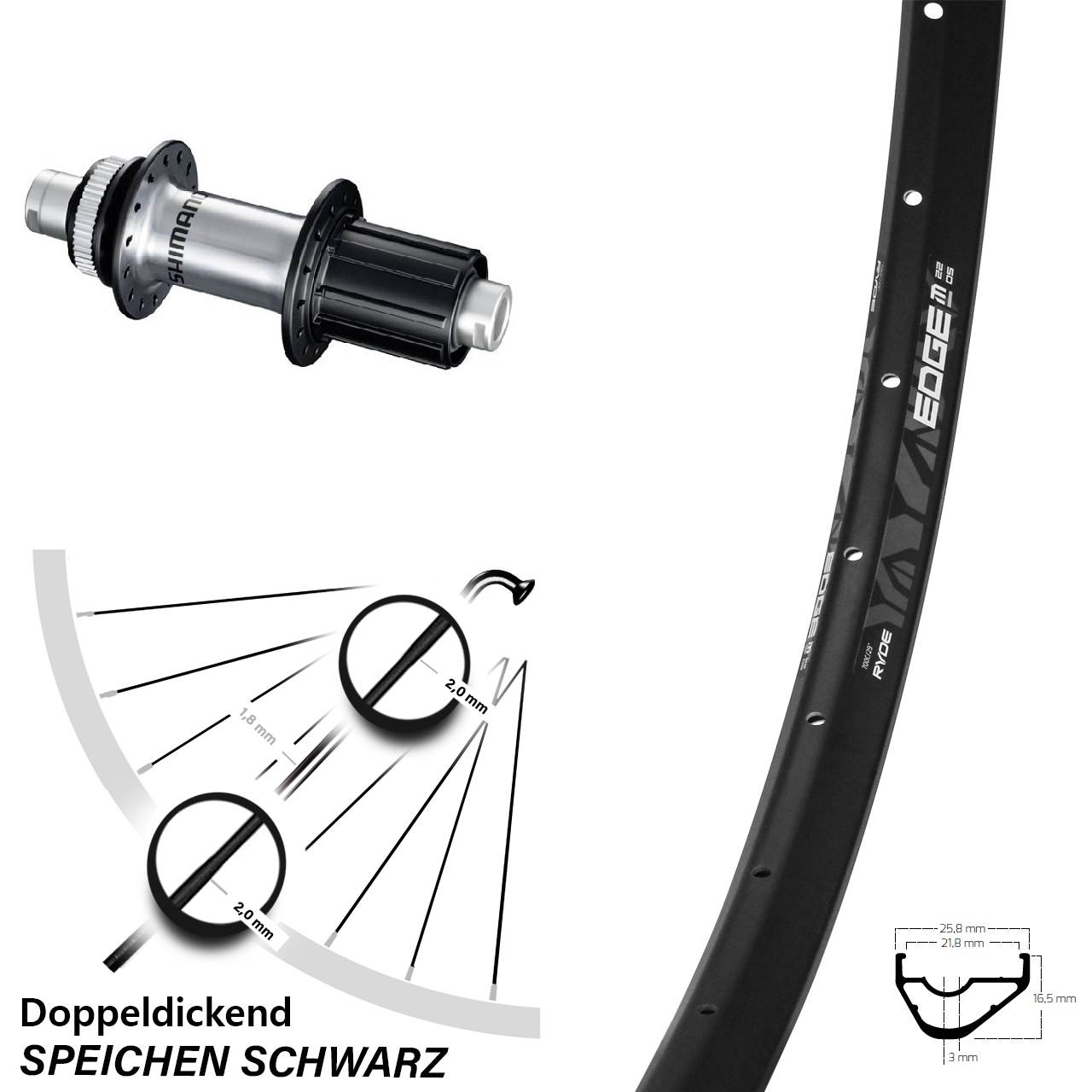 Ryde Edge M22 Shimano GRX 28 Zoll Centerlock Hinterrad 12x142 8-12 fach