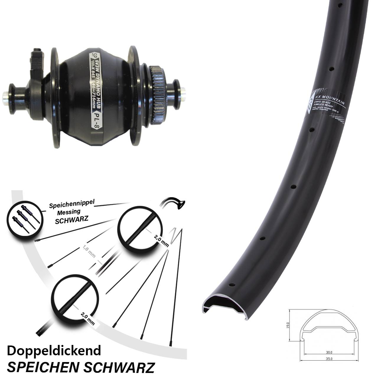 29 Zoll KX Mountain Shutter Precision PL-8 Disc Nabendynamovorderrad für Schnellspanner