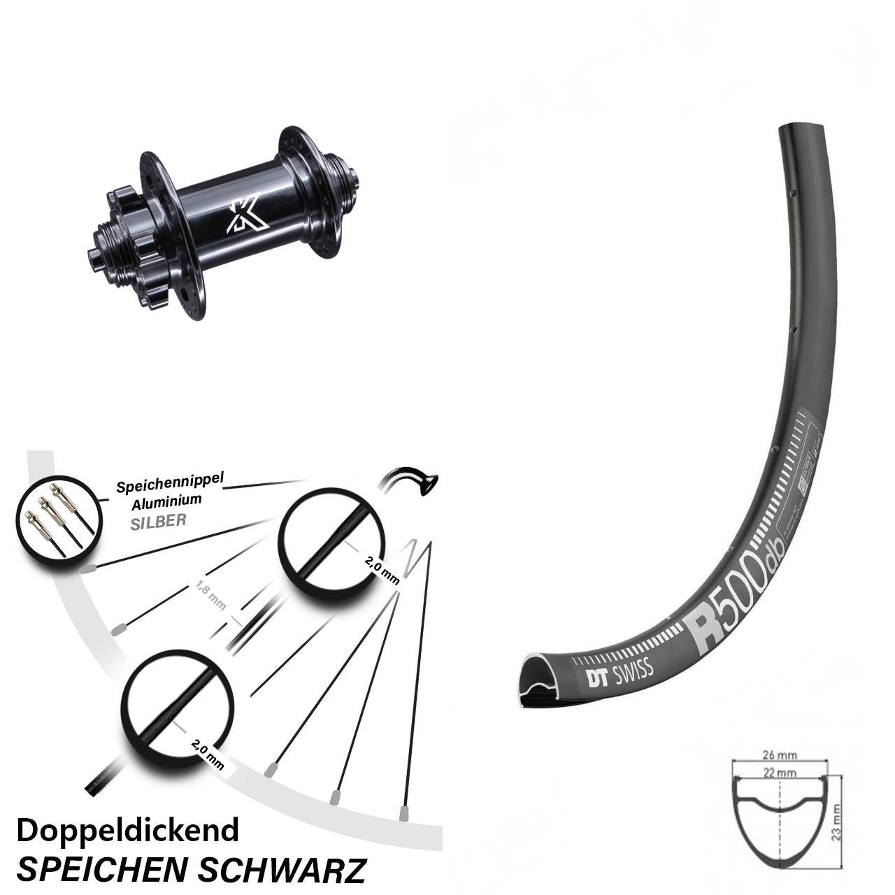 DT Swiss R 500 Vorderrad 28 Zoll Road Disc 6-Loch KX-M für Schnellspanner