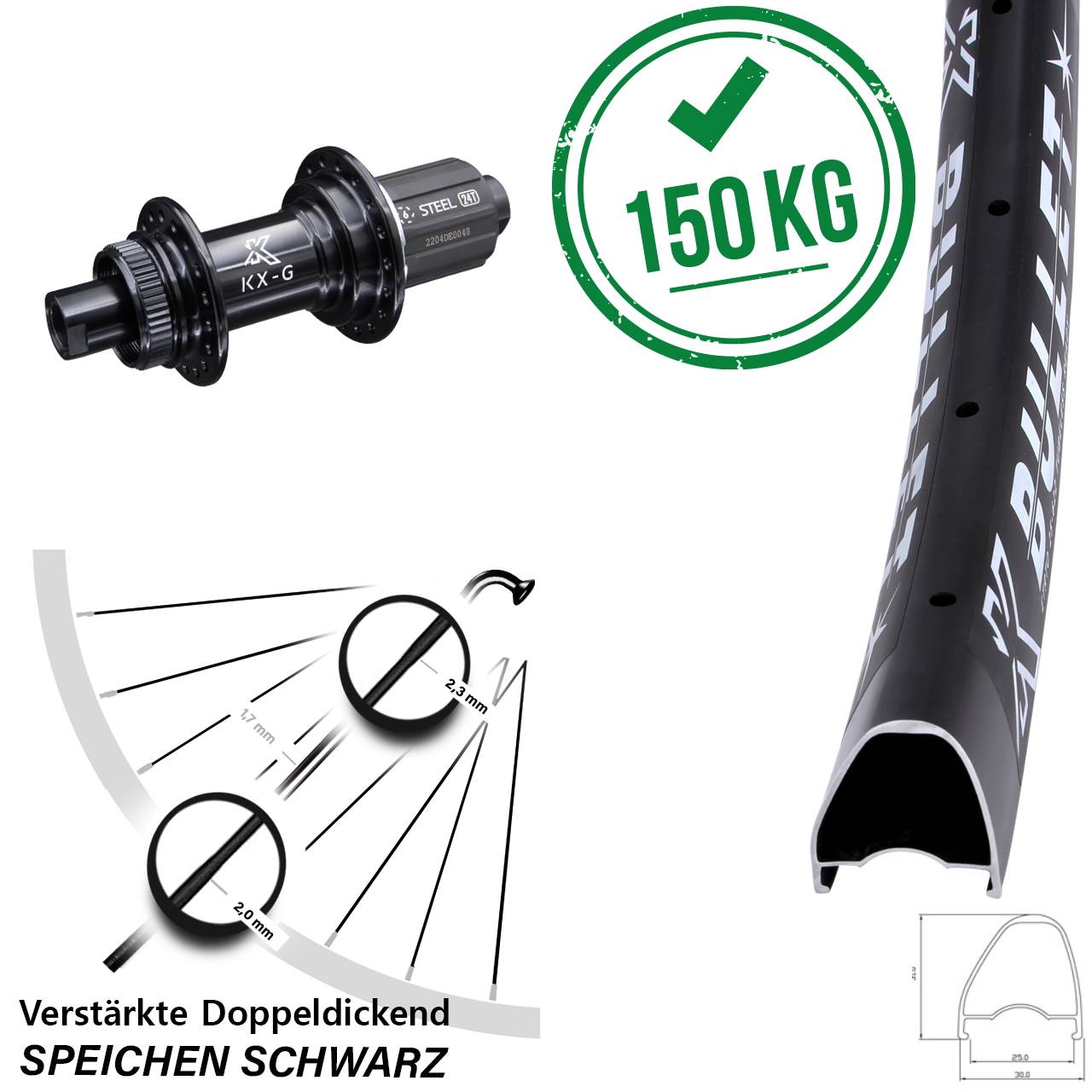 29 Zoll KX-GS Bullet OS verstärkt Hinterrad Centerlock 12x142 8-12 fach HG