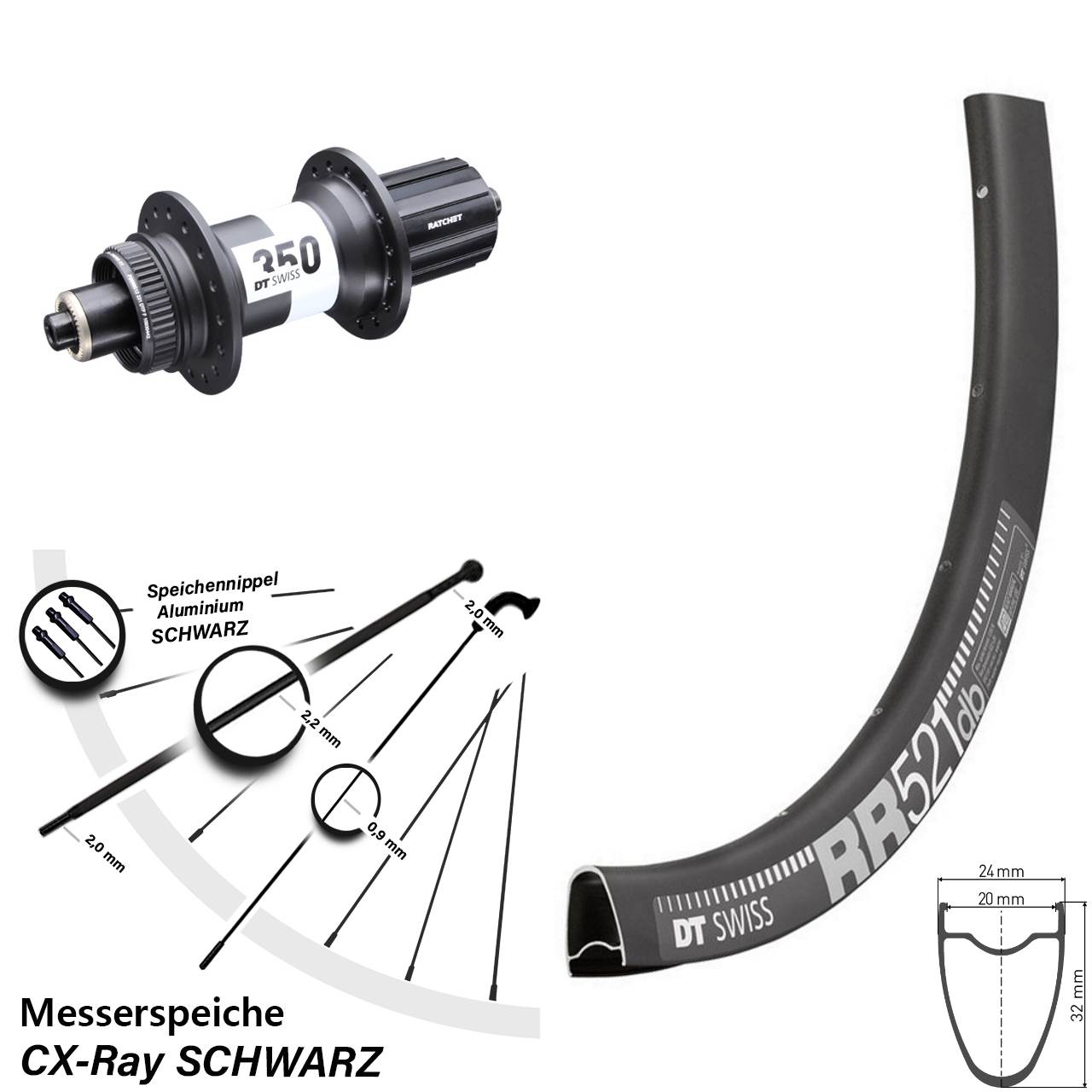 Hinterrad 28 Zoll RR521 DT Swiss 350 Road 11-12 fach HG QR CX-Ray