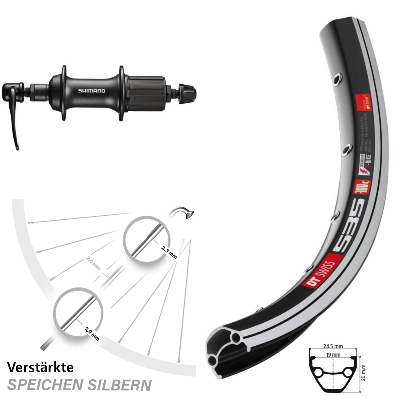Hinterrad 28 Zoll DT Swiss 535 Shimano FH-T3000 QR 8-11 fach