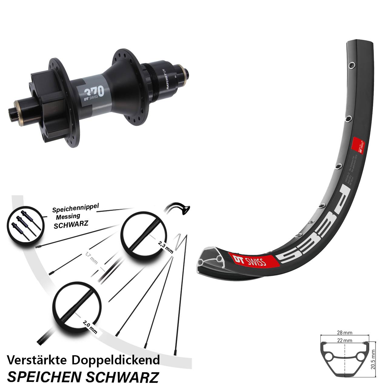 DT Swiss 533 D-370 26 Zoll Disc Hinterrad QR XD