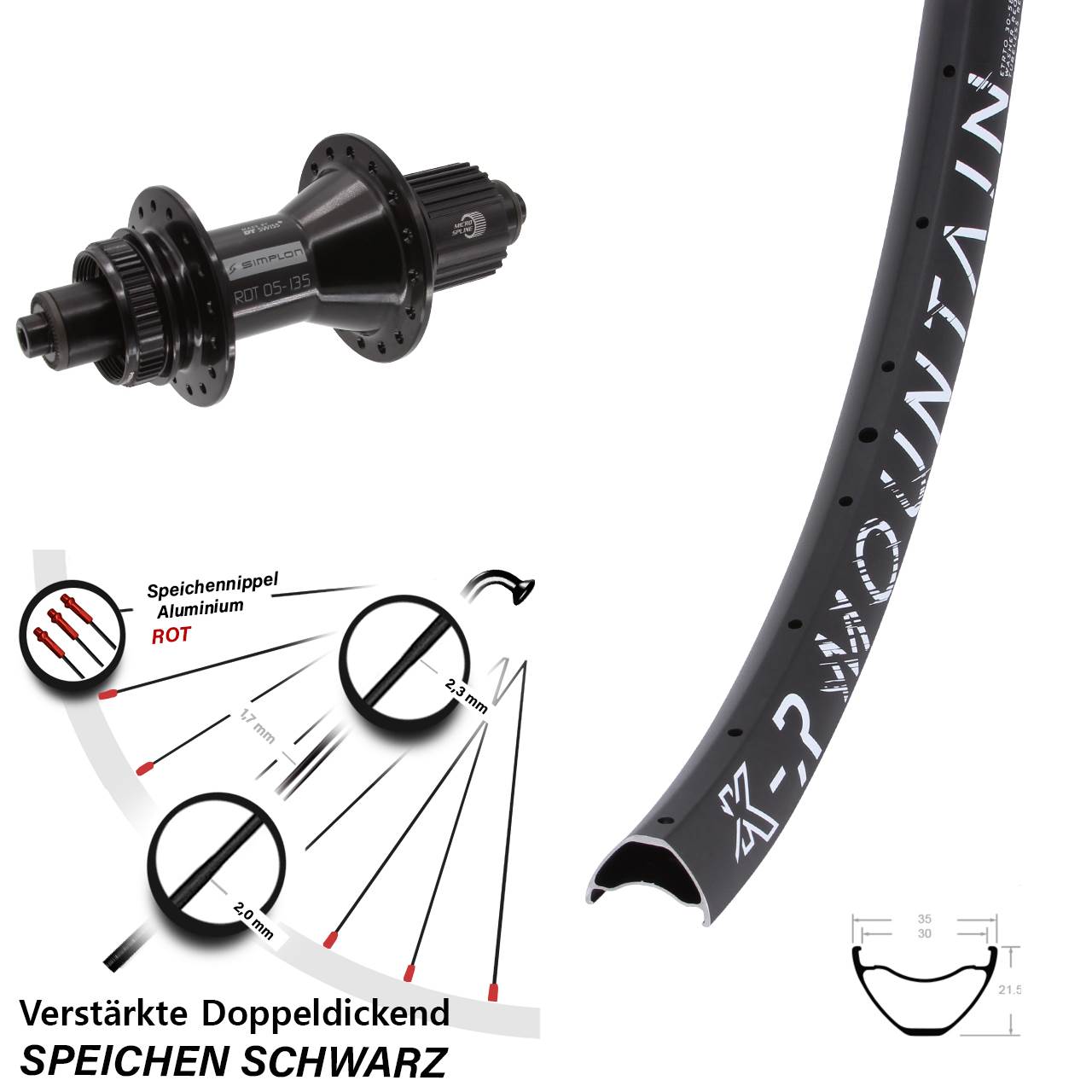 Disc Laufrad QR 29 Zoll KX-R Mountain DT Swiss 370 Hybrid Shimano Micro Spline