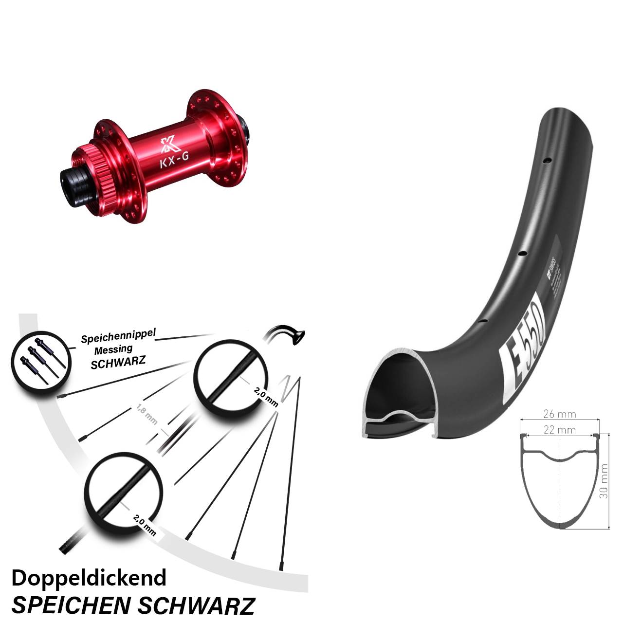 Disc Laufrad 28 Zoll DT Swiss E 550 KX-G rot 12x100