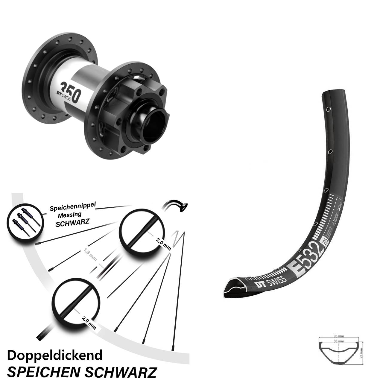 29 Zoll DT Swiss E 532 350 Disc Laufrad 20x110 Boost
