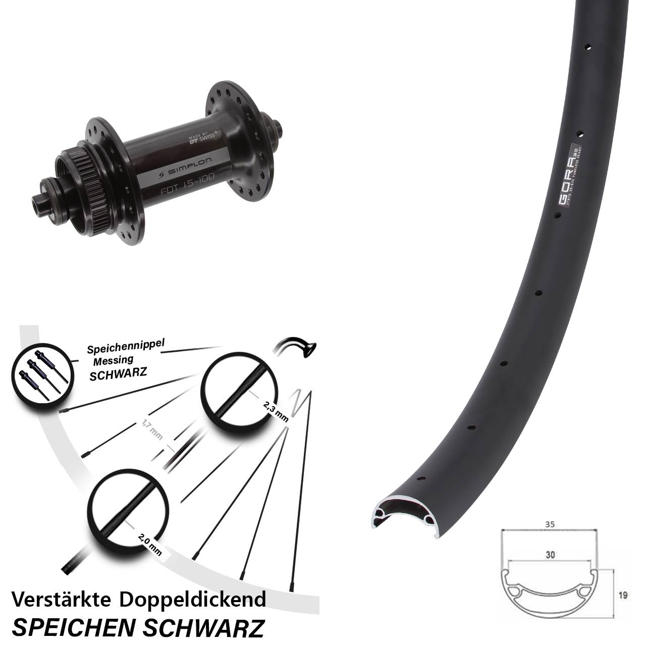 27,5 Zoll Gora 30 DT Swiss 370 Vorderrad Centerlock für Schnellspanner