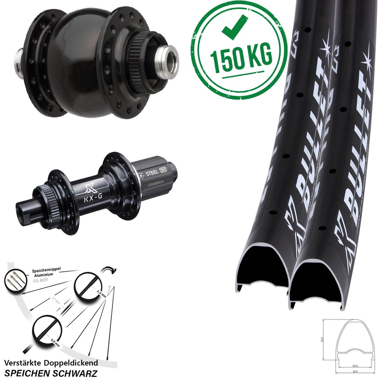 Disc Laufradsatz 28-29 Zoll KX-GS Bullet Stahl Freilauf SON 28 8-12 fach 12x100/142