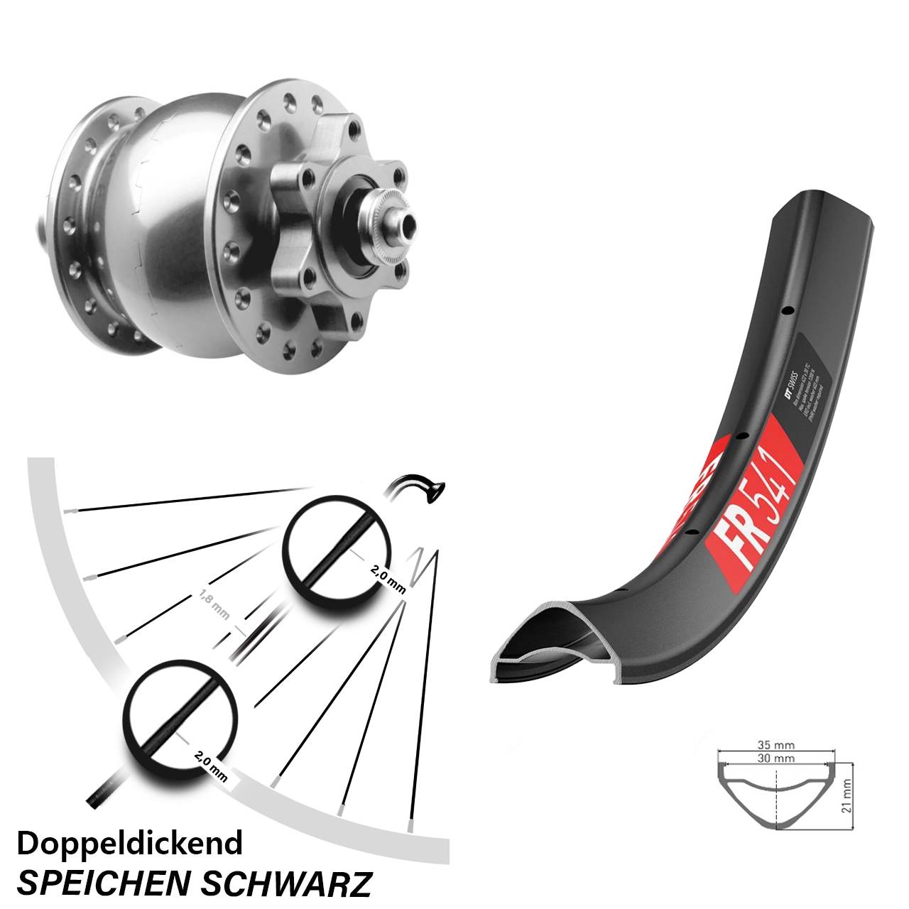 27,5 Zoll DT Swiss FR 541 SON 28 silbern 6-Loch Nabendynamovorderrad für Schnellspanner