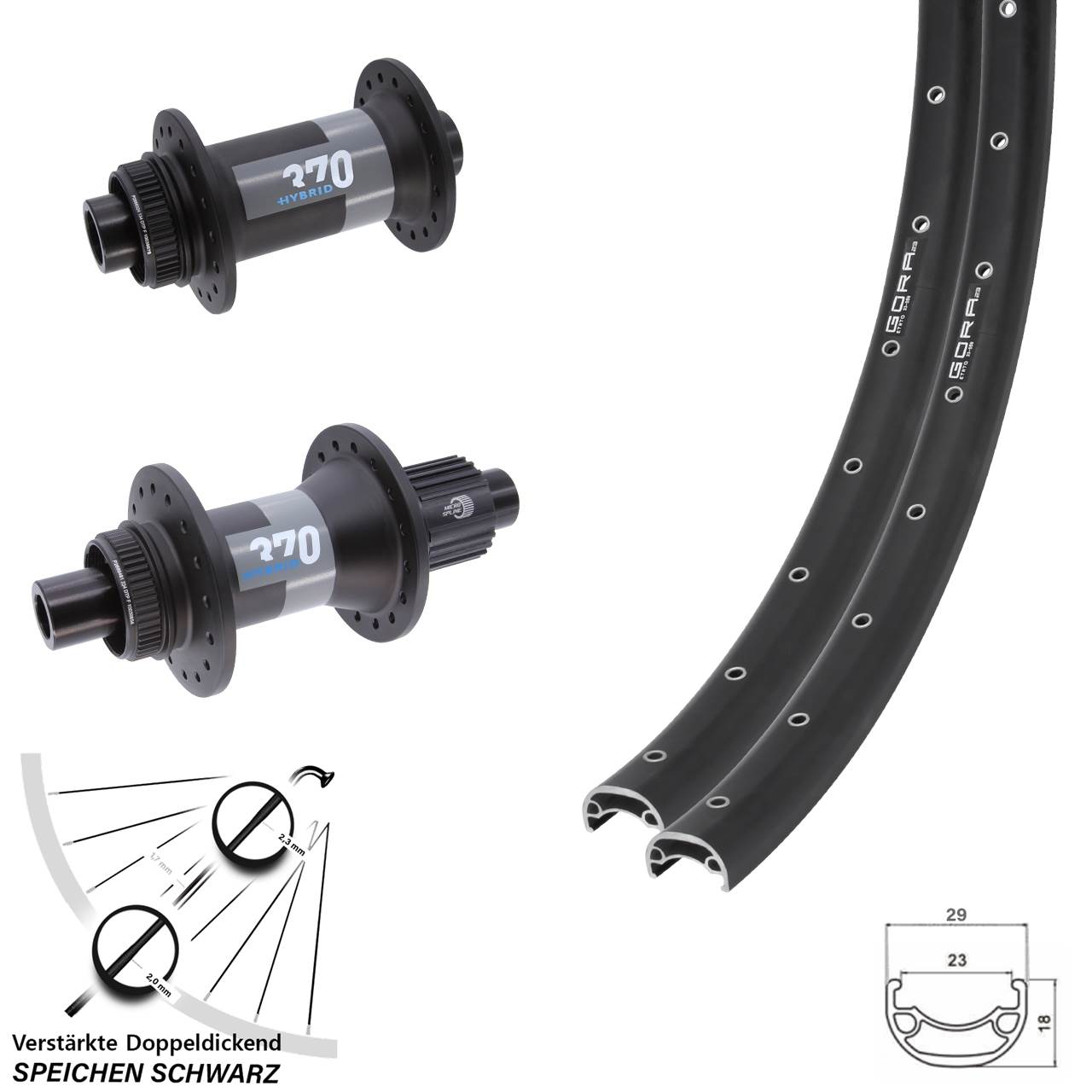 28-29 Zoll Gora 23 DT Swiss 370 Hybrid Laufradsatz 15x110 12x148 Micro Spline