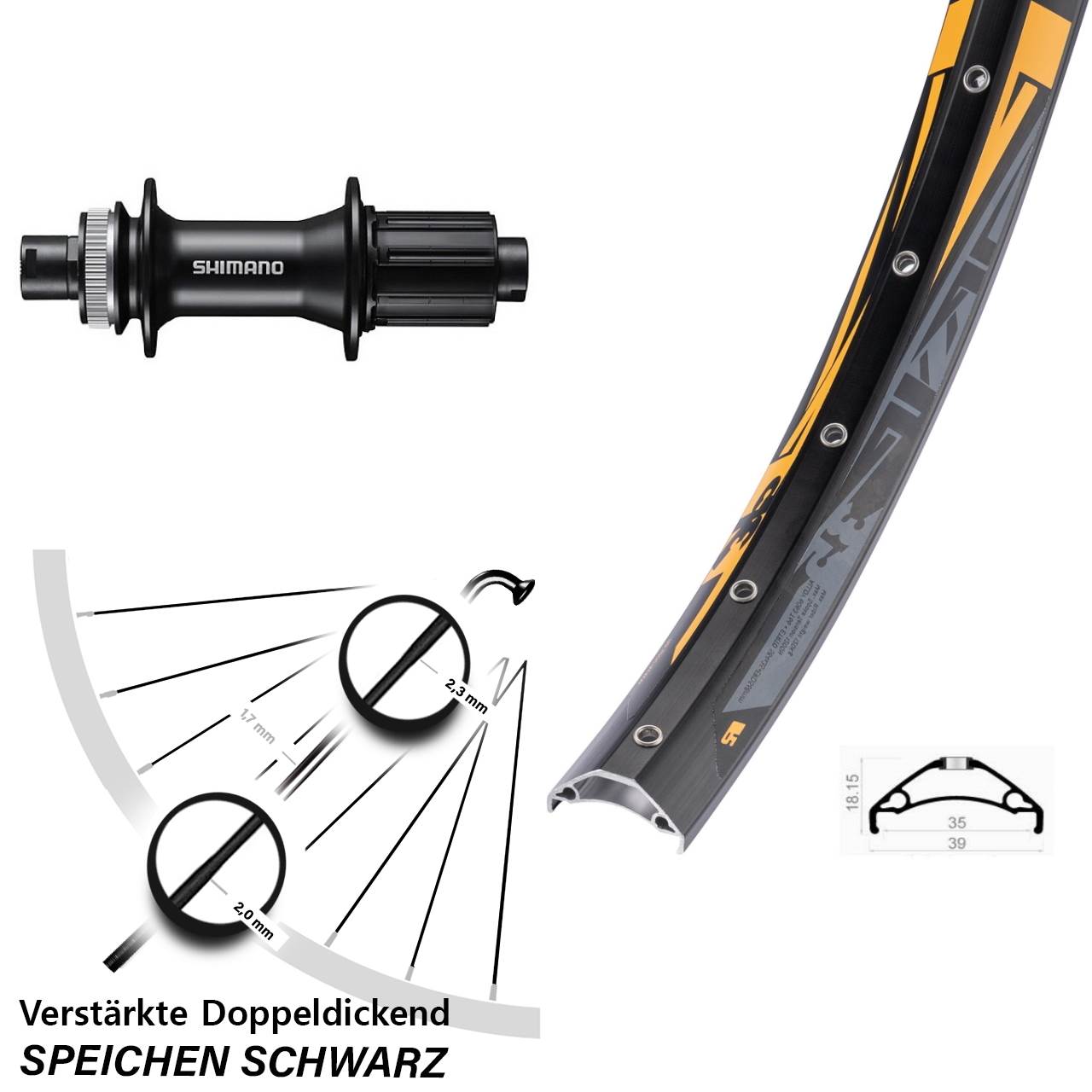 Centerlock Hinterrad 12x142 27,5 Zoll Rodi TRYP 35 Shimano FH-MT400 8-11 fach HG