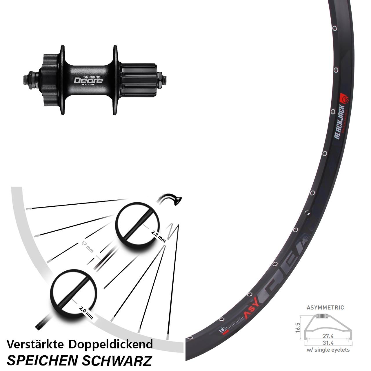 27,5 Zoll Rodi Ready 27 Shimano Deore Disc Hinterrad QR 8-11 fach HG